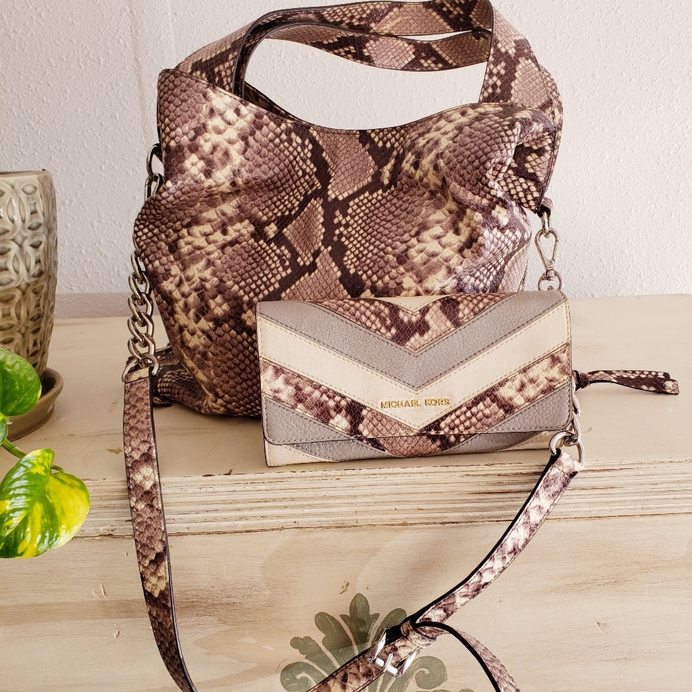 MK snake print leather bag & matching clutch